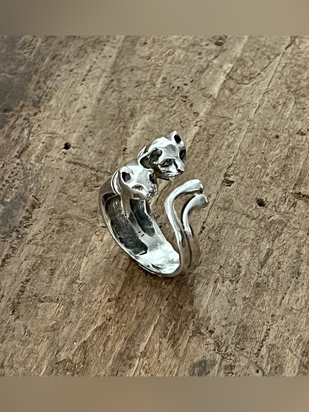 🔴SALE🔴 Vintage 925 Sterling Silver Double Cat Bypass Wrap Ring Adjustable 7g - Picture 7 of 14